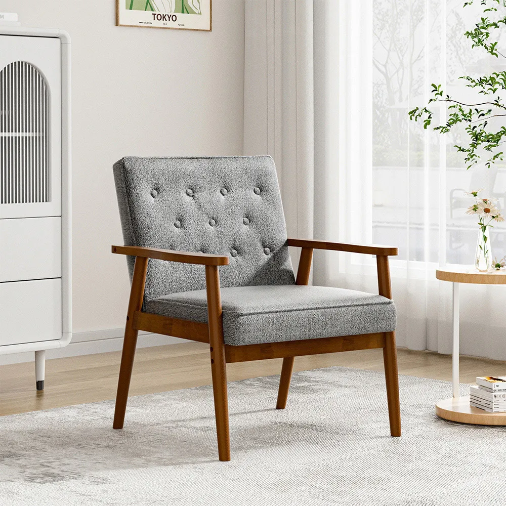 Linen Cushion Wood Frame Upholstered Lounge Chair - Grey