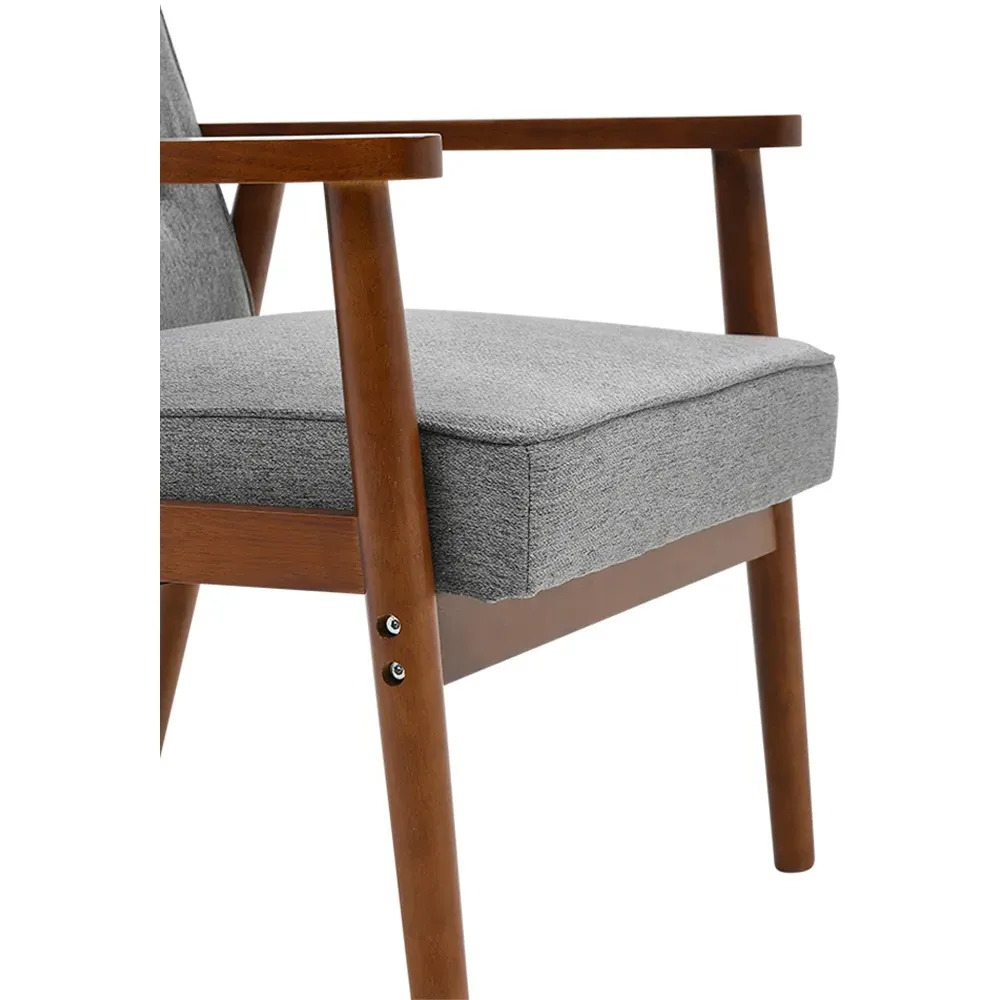 Linen Cushion Wood Frame Upholstered Lounge Chair - Grey