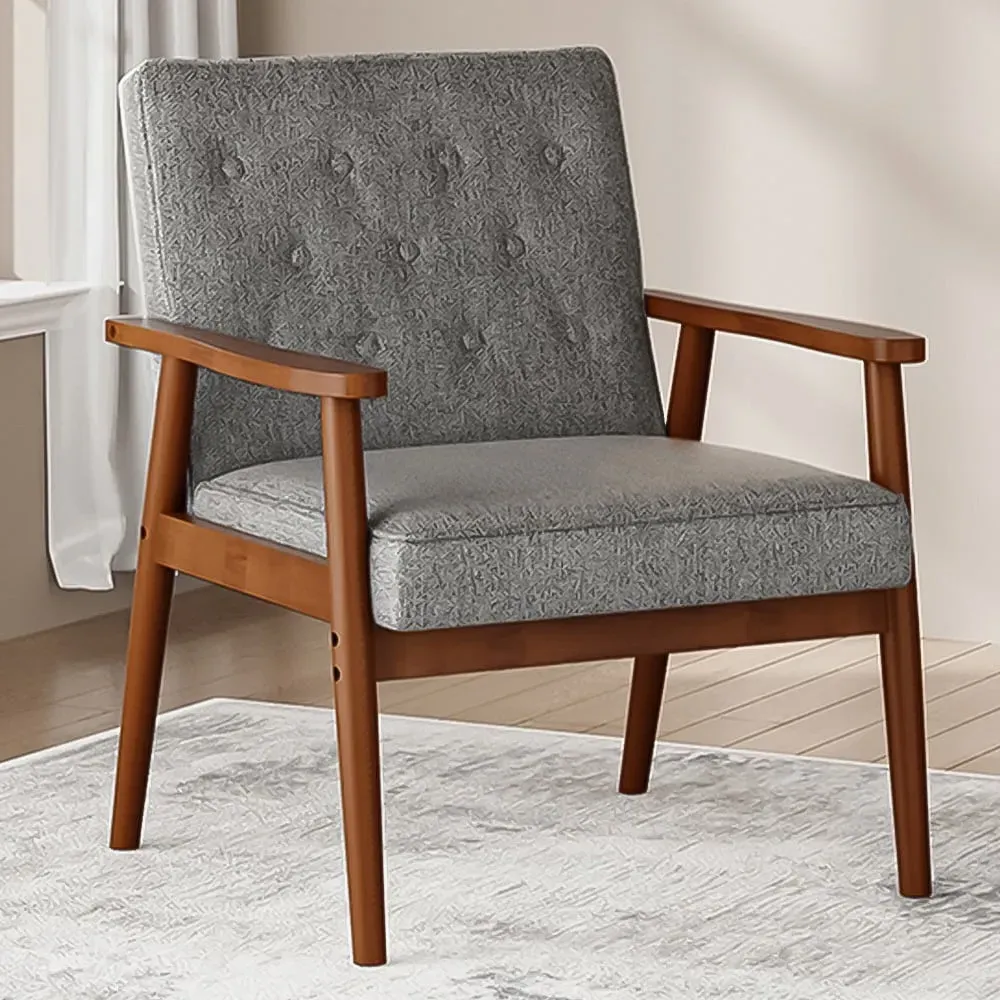 Linen Cushion Wood Frame Upholstered Lounge Chair - Grey image