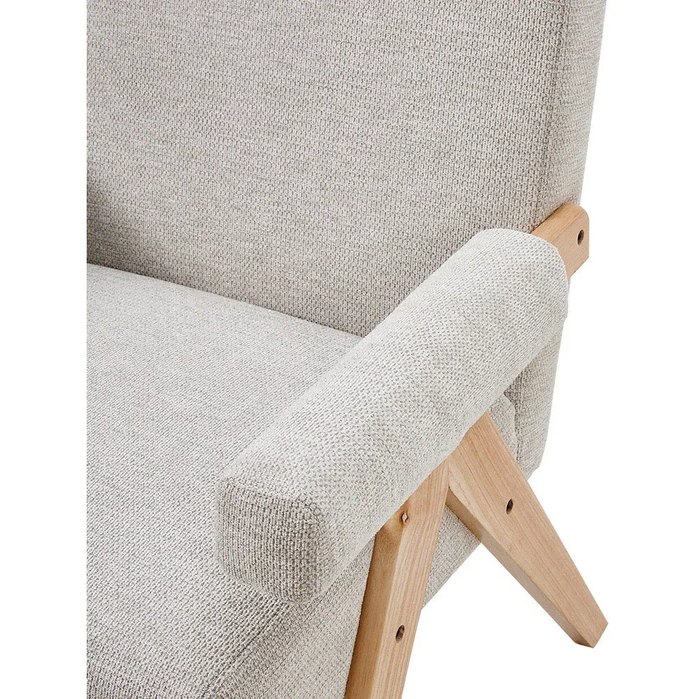 Linen Upholstered Wooden Armchair - Cream