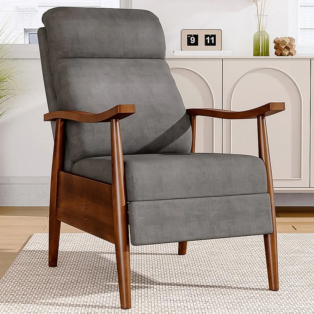 Manual Recliner Armchair with Adjustable Footrest - Grey image