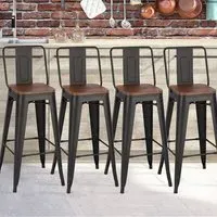 Metal Bar Stool Set of 4 - Brown