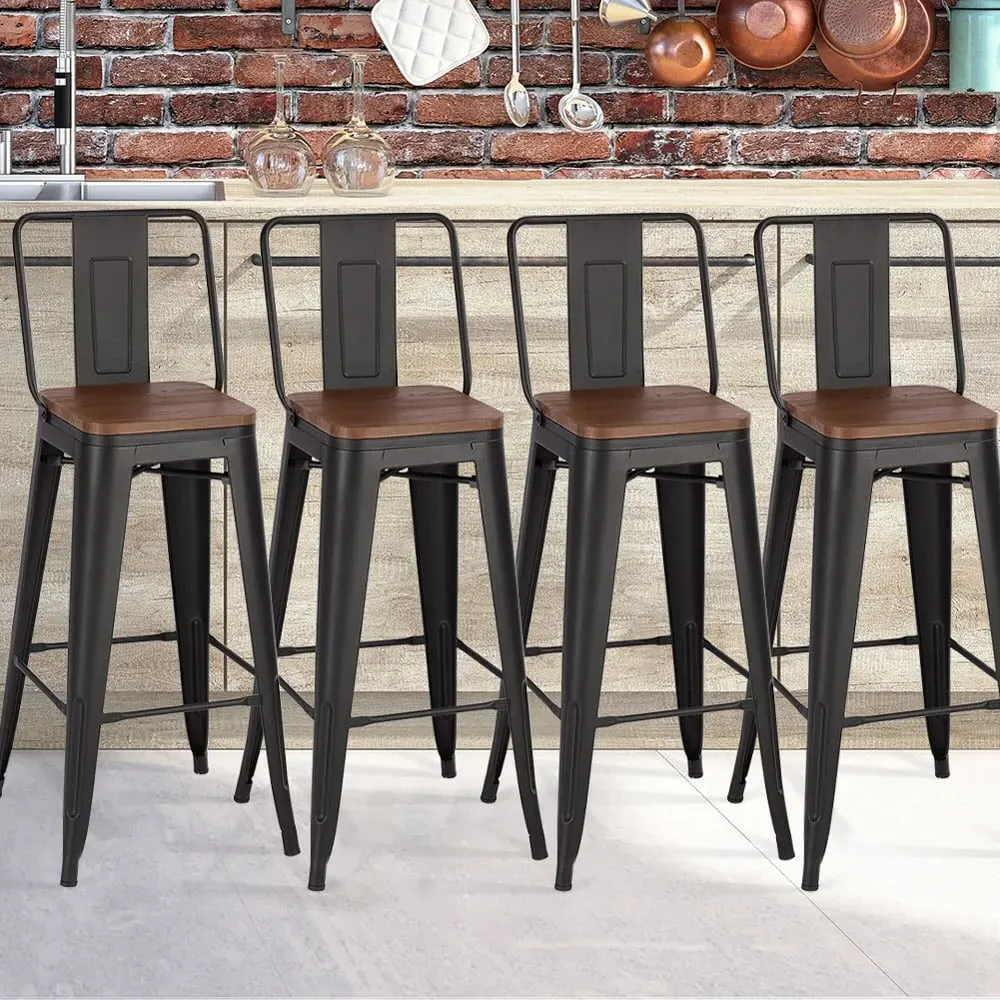 Metal Bar Stool Set of 4 - Brown image