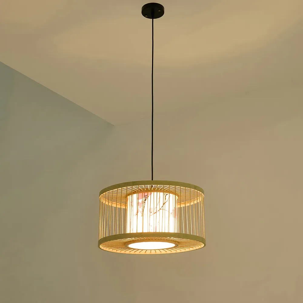 Metal Canopy Bamboo Woven Pendant Light - Multi