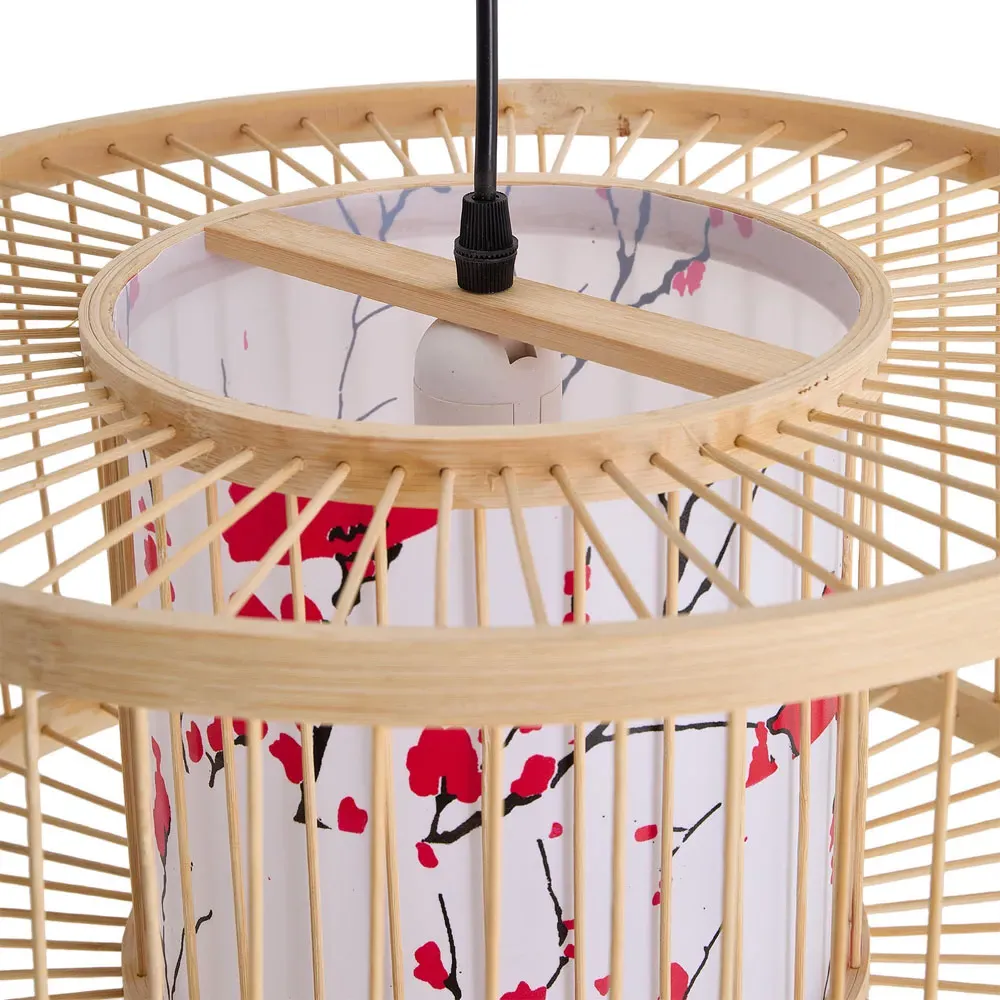 Metal Canopy Bamboo Woven Pendant Light - Multi