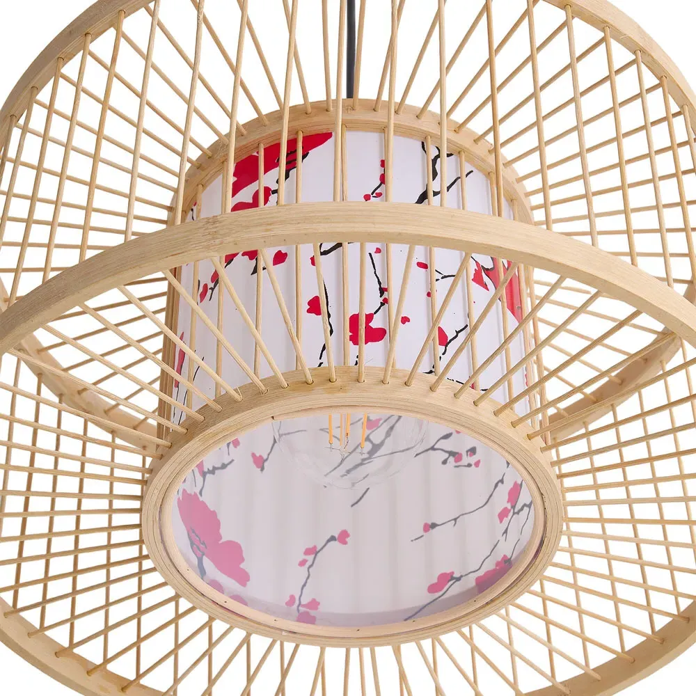 Metal Canopy Bamboo Woven Pendant Light - Multi