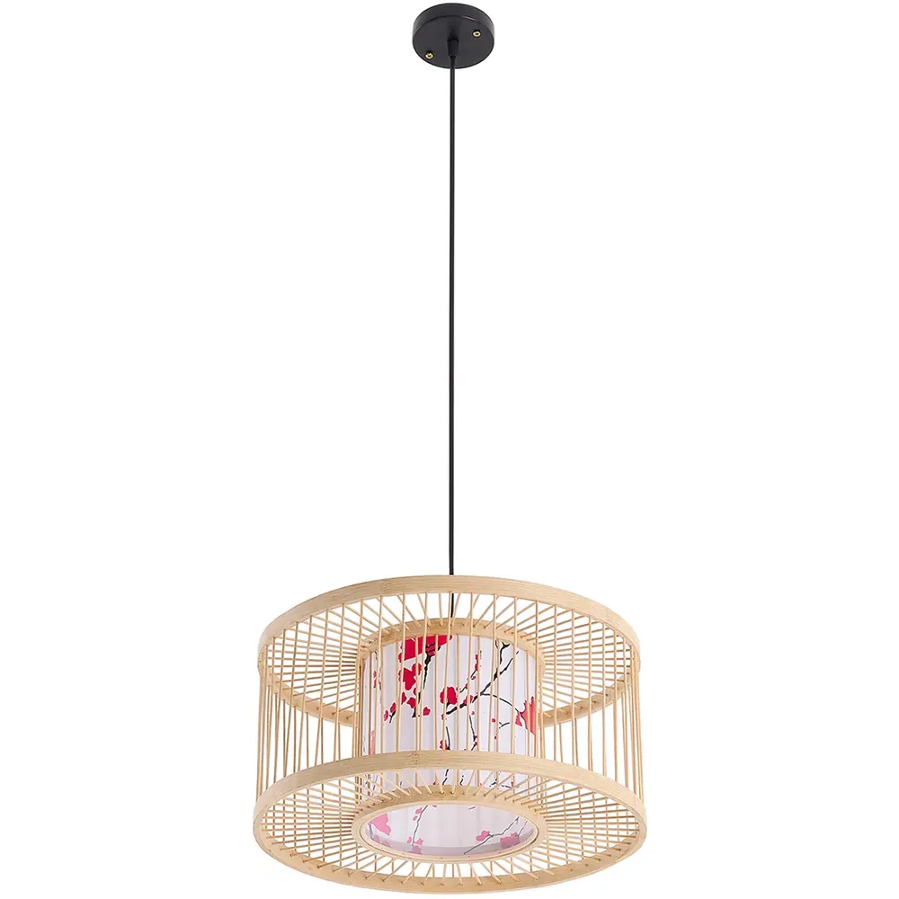Metal Canopy Bamboo Woven Pendant Light - Multi image
