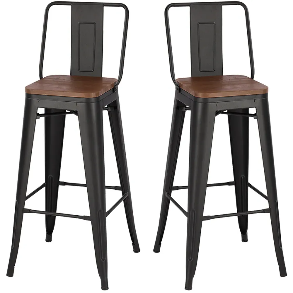 Metal High Bar Stool Set of 2 - Brown