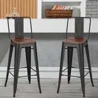 Metal High Bar Stool Set of 2 - Brown