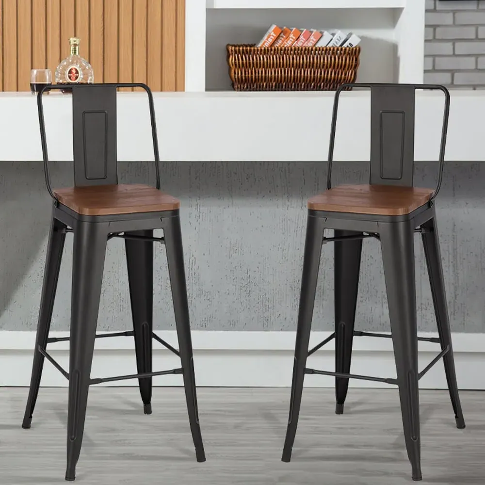 Metal High Bar Stool Set of 2 - Brown