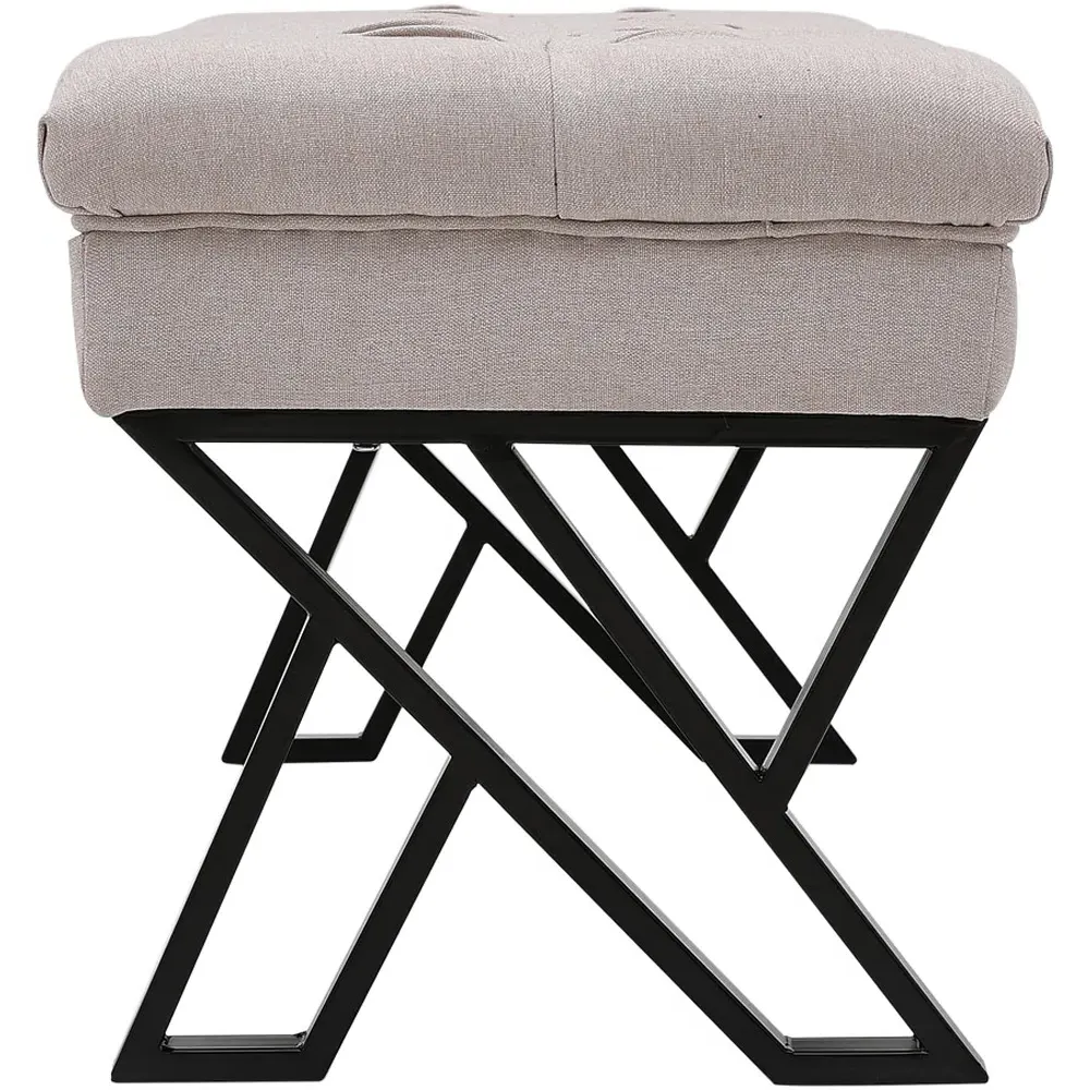 Mid Century Upholstered Bench with Metal Legs - Cream, Linen