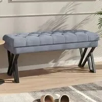 Mid Century Upholstered Bench with Metal Legs - Grey, Linen