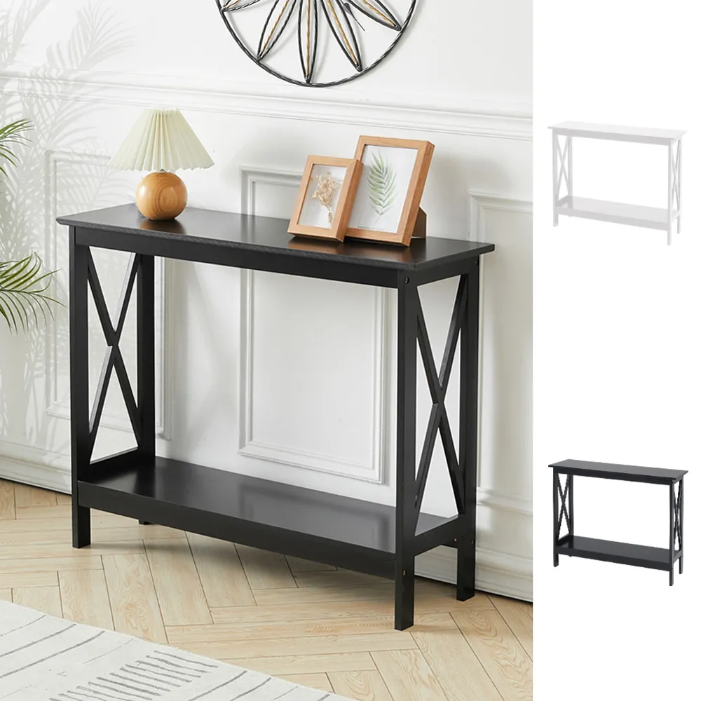Narrow Wooden Side Table - Black