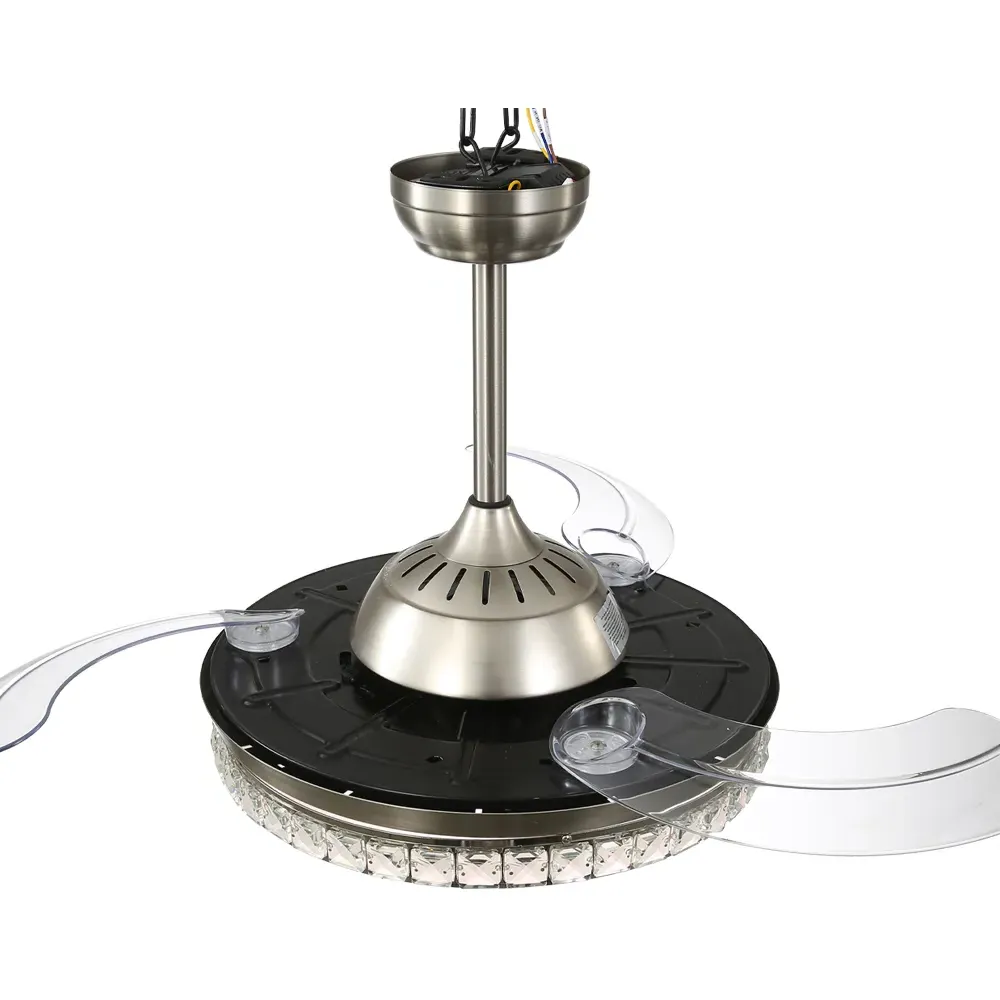 Nickel Retractable Blade LED Ceiling Fan Light with 6 Speeds - Silver