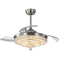 Nickel Retractable Blade LED Ceiling Fan Light with 6 Speeds - Silver