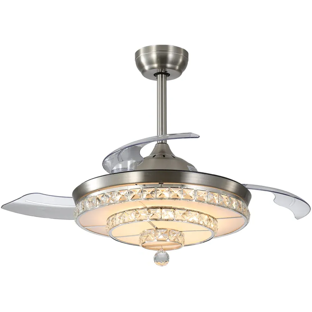 Nickel Retractable Blade LED Ceiling Fan Light with 6 Speeds - Silver