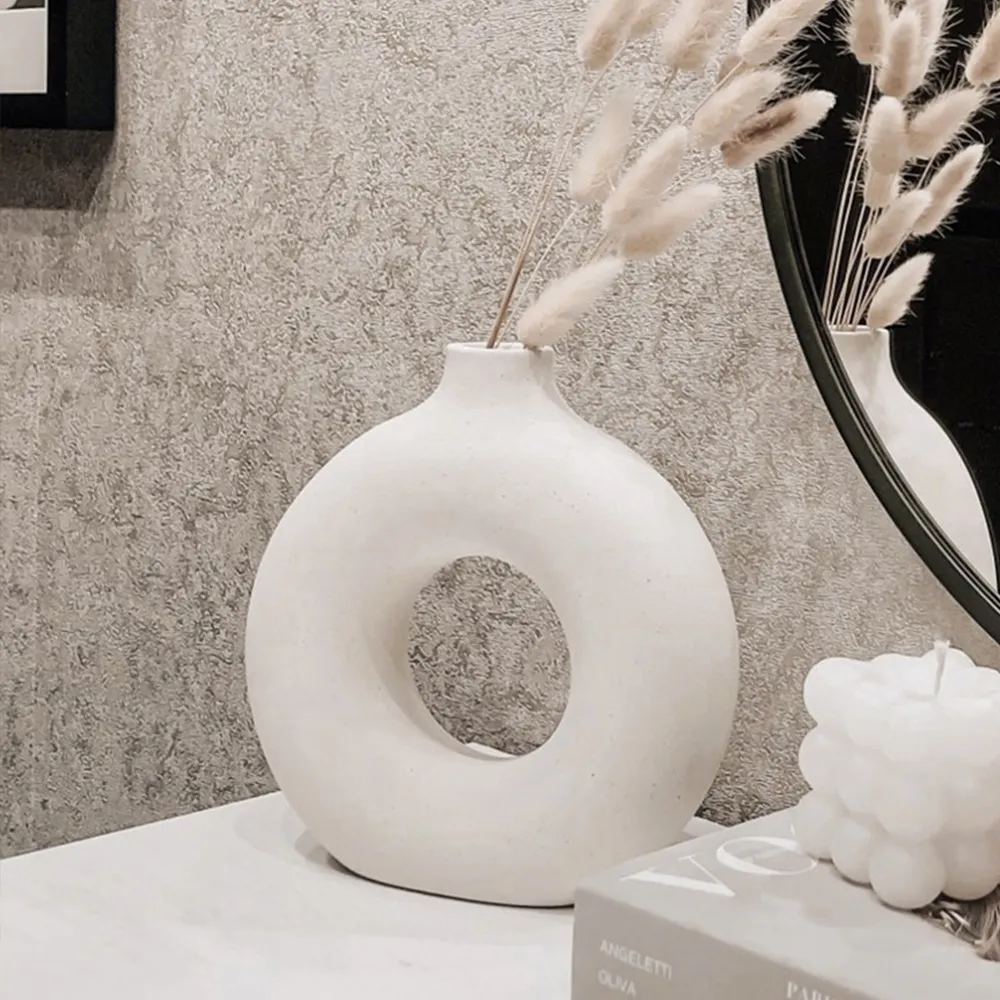 Nordic Style Round Ceramic Vase - White