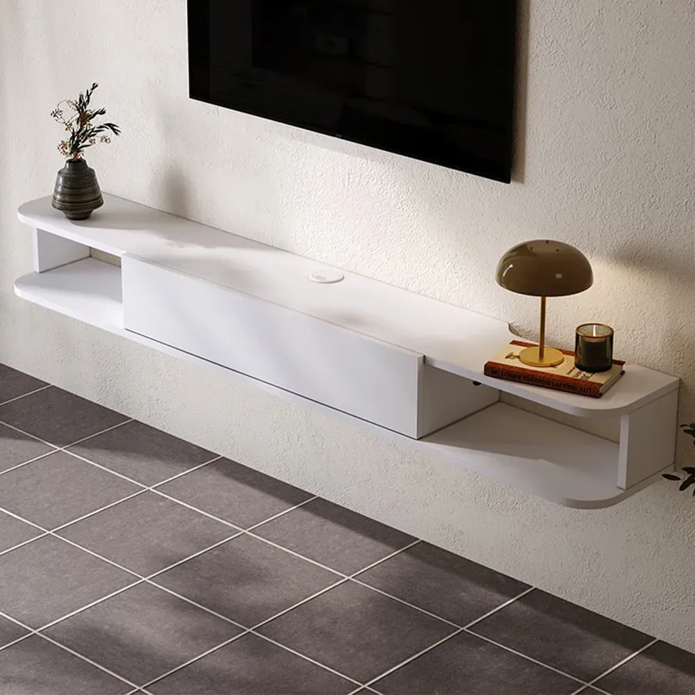 Open Shelf Wall Mounted TV Stand - White image