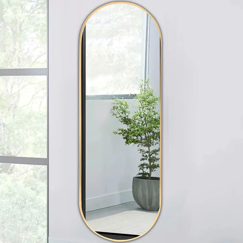 Oval Full Length Wall Mirror - Gold