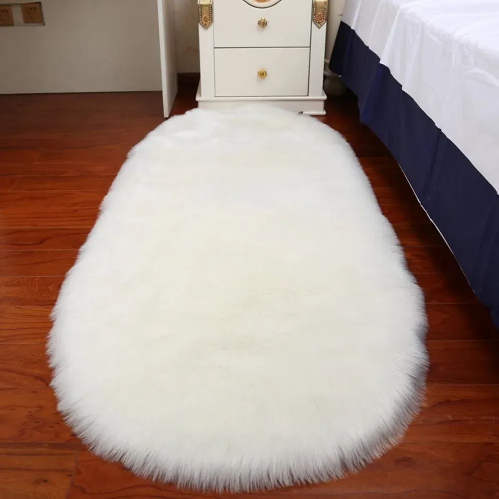 Oval Super Soft Shaggy Rug - White, Faux Sheepskin