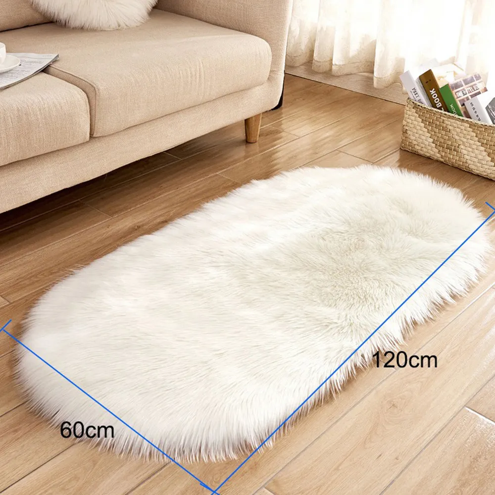 Oval Super Soft Shaggy Rug - White, Faux Sheepskin