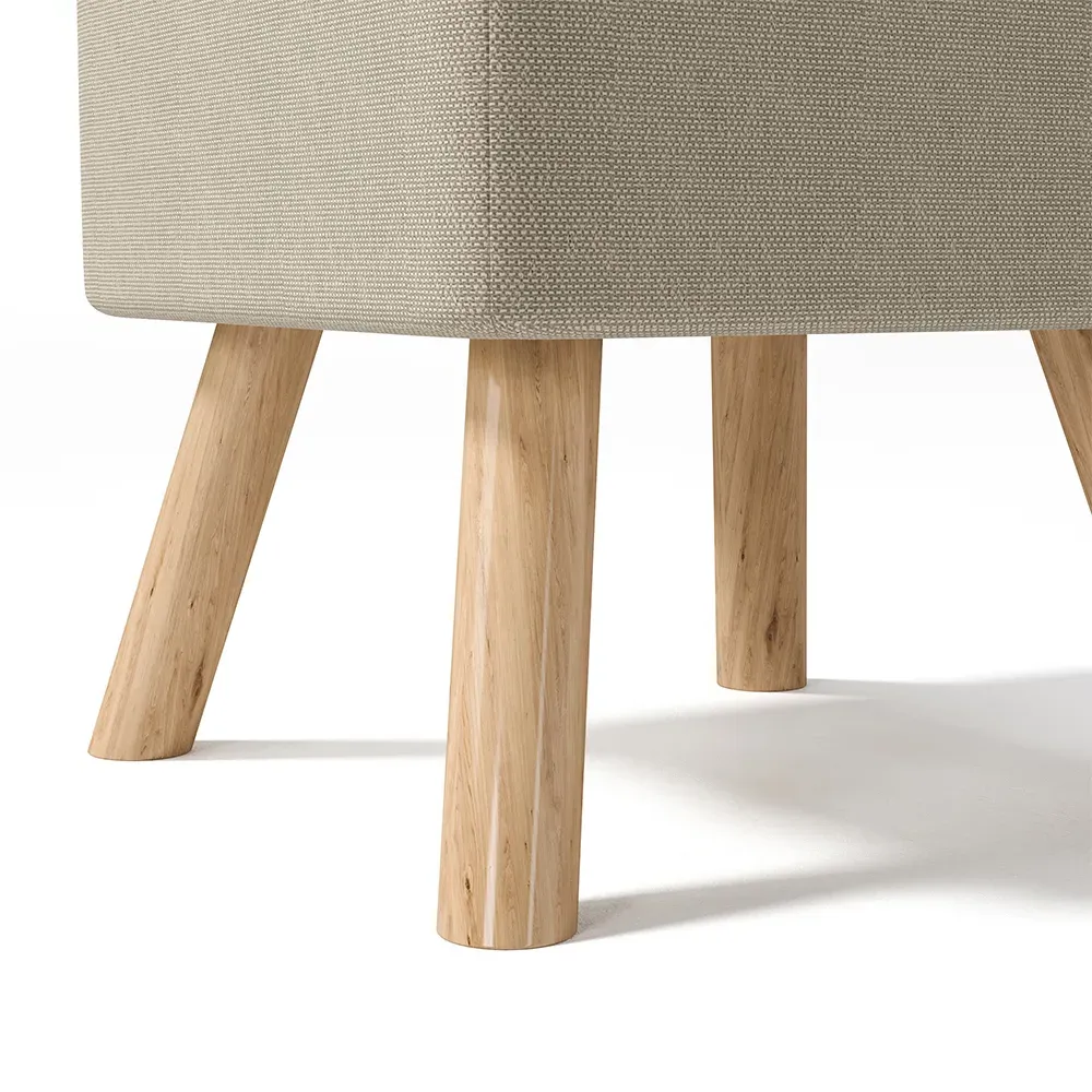 Padded Footstool - Beige, Linen