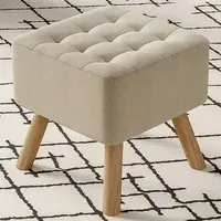 Padded Footstool - Beige, Linen