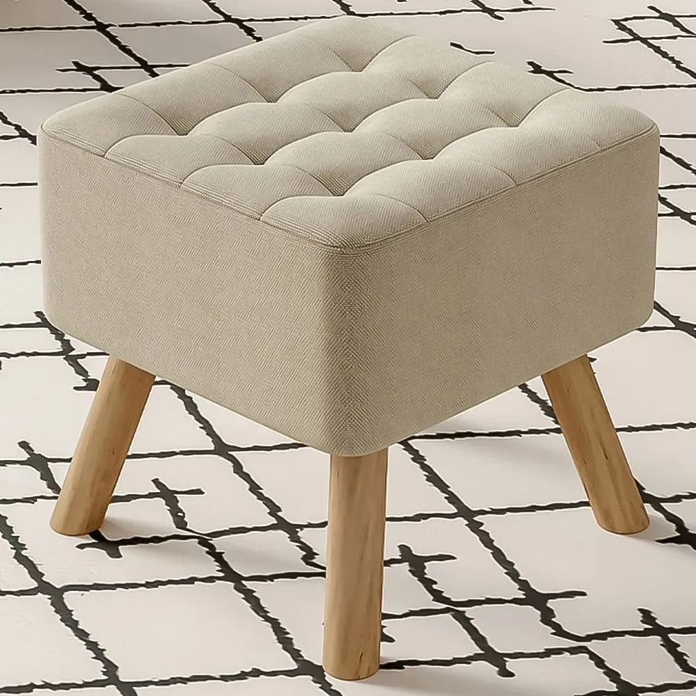 Padded Footstool - Beige, Linen image