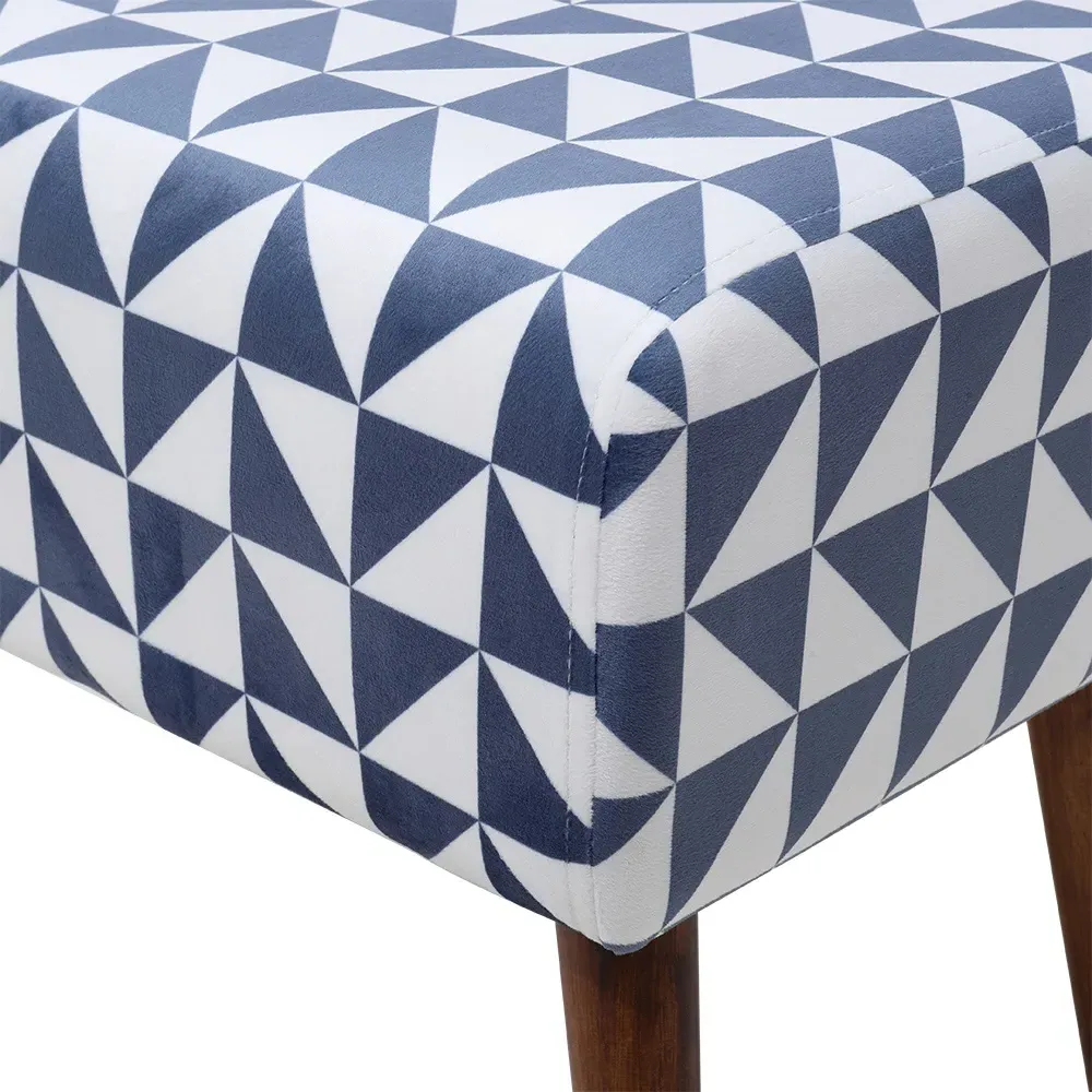 Patterned Ottoman Footstool - Blue and White, Walnut