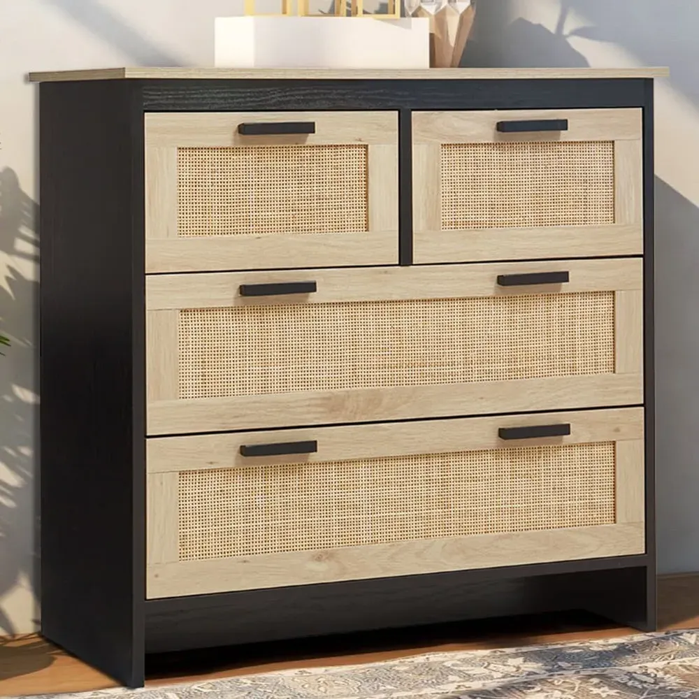 Rattan Wood Storage Cabinet - Black image