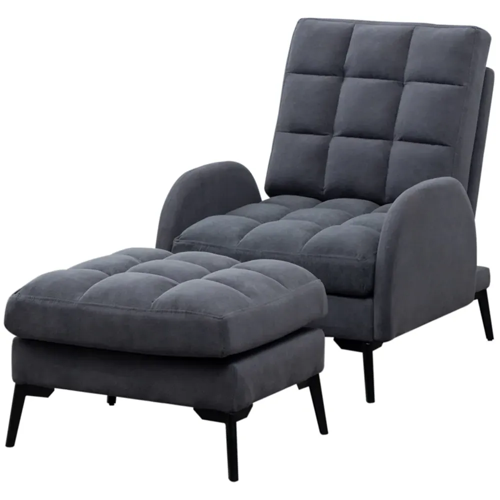 Recliner Armchair with Footstool - Grey, Velvet