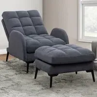 Recliner Armchair with Footstool - Grey, Velvet