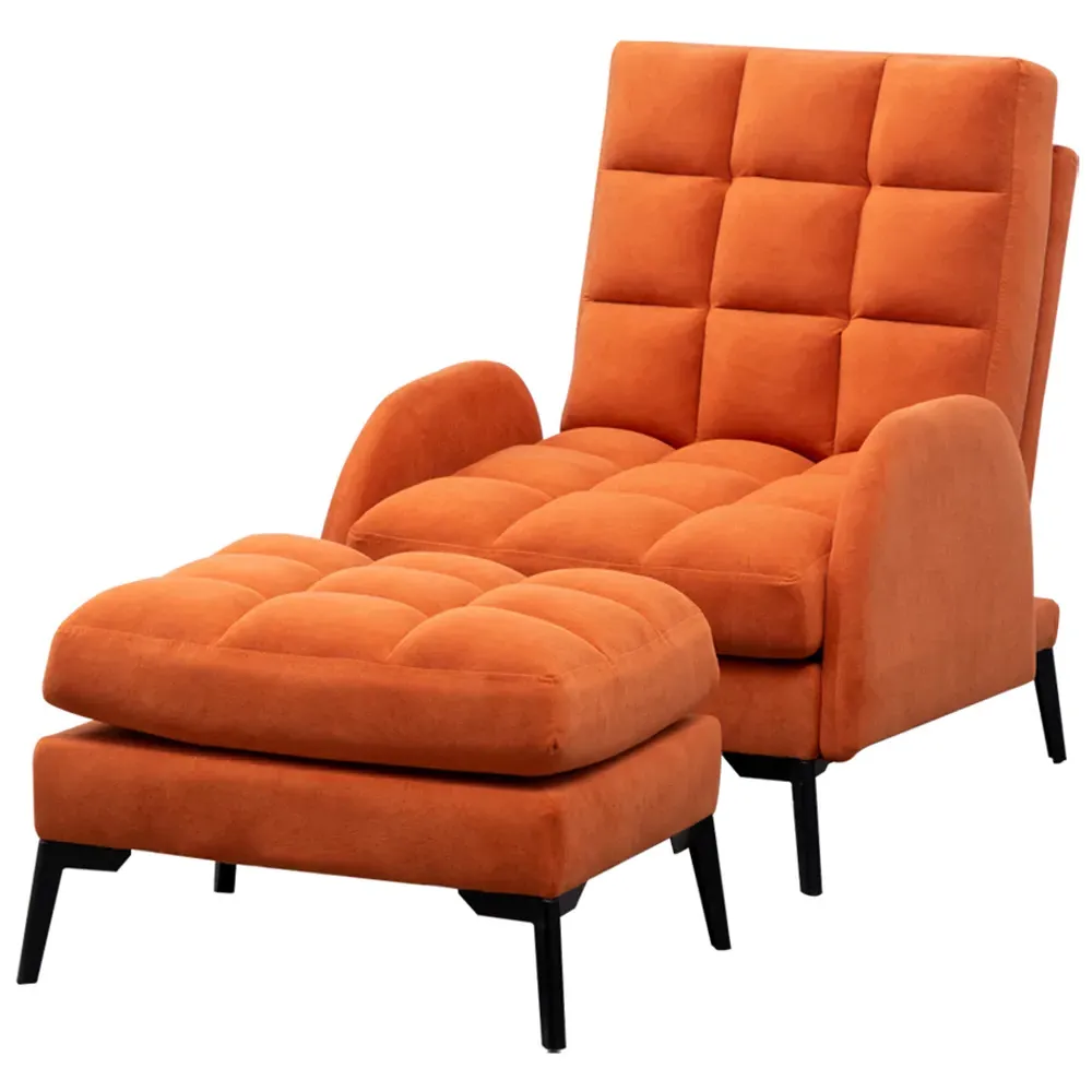 Recliner Armchair with Footstool - Orange, Velvet