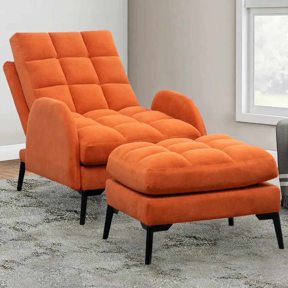 Recliner Armchair with Footstool - Orange, Velvet image