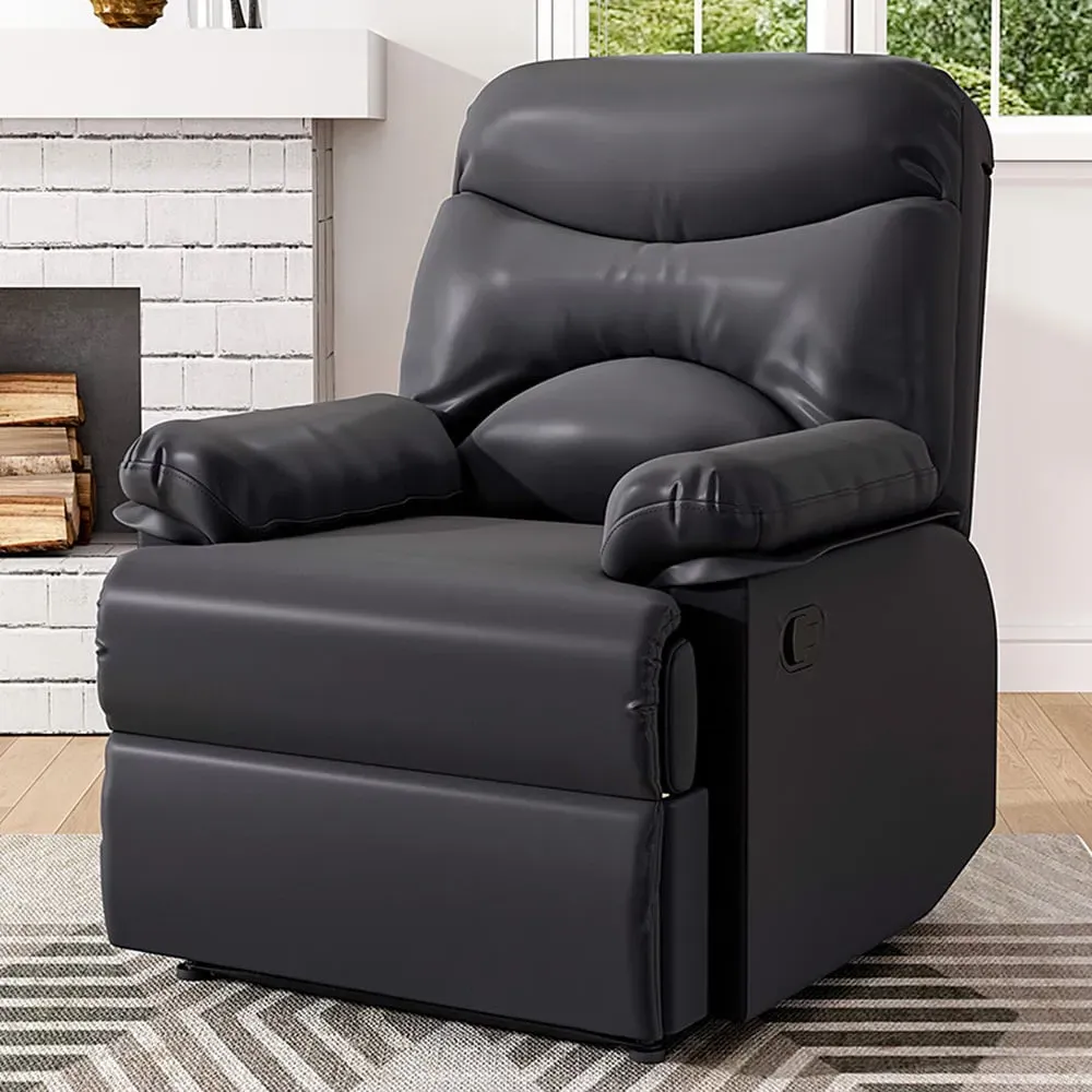 Recliner with Side Control Switch - Black, Faux Leather image