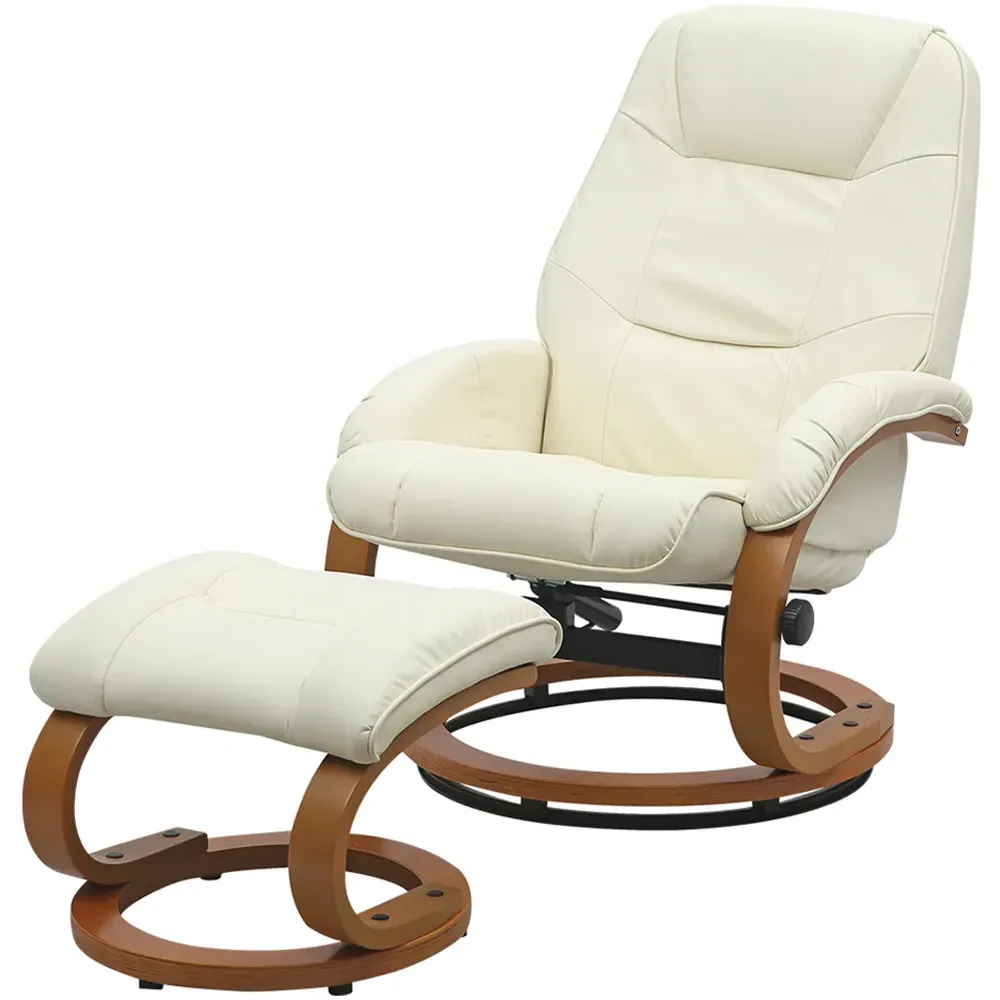Reclining Swivel Office Chair with Footstool - Beige