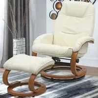 Reclining Swivel Office Chair with Footstool - Beige