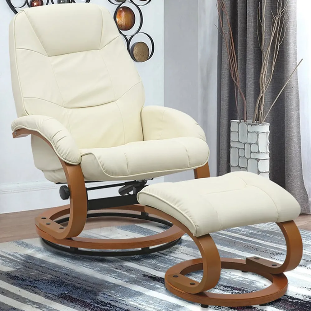 Reclining Swivel Office Chair with Footstool - Beige