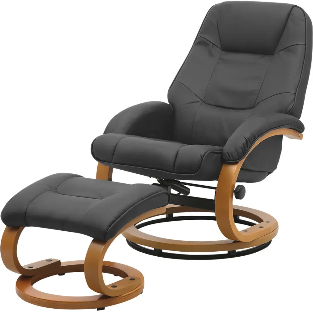 Reclining Swivel Office Chair with Footstool - Black