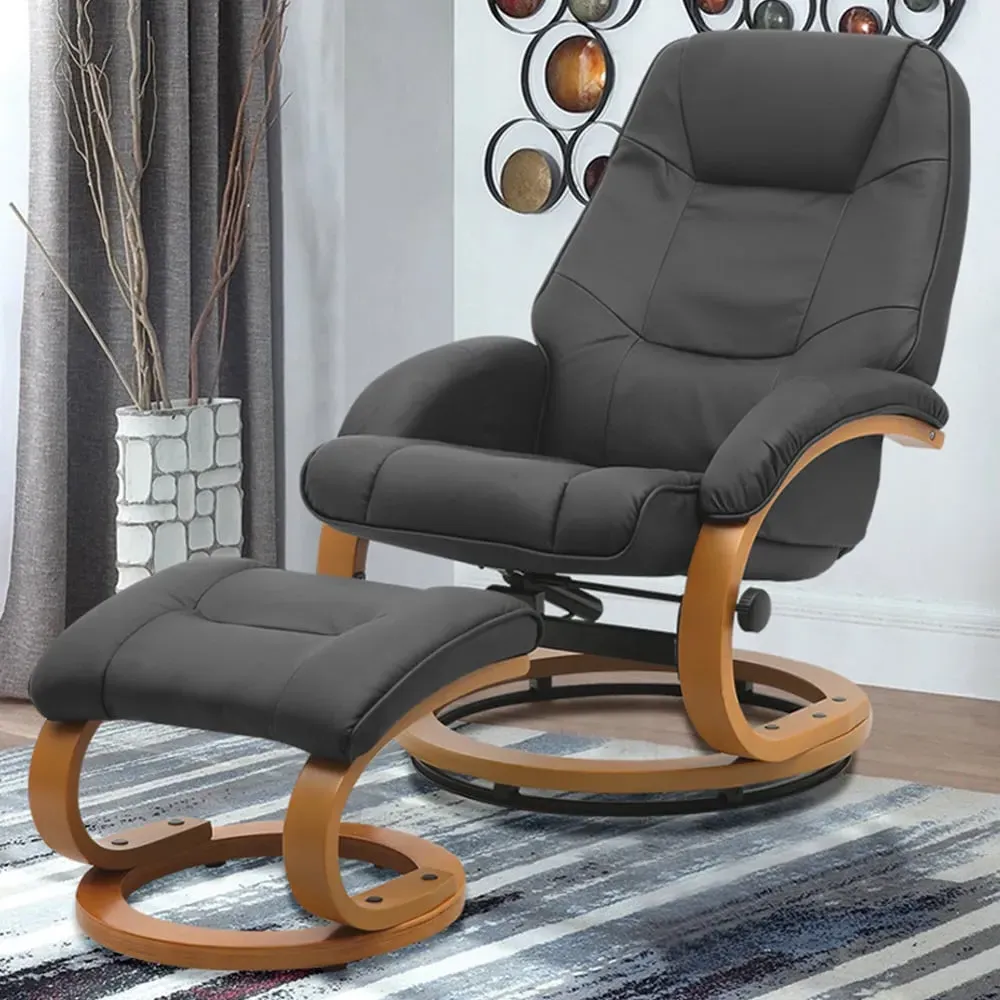 Reclining Swivel Office Chair with Footstool - Black