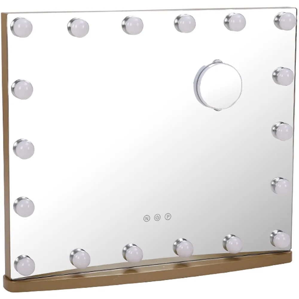 Rectangle Hollywood LED Makeup Mirror with 10X Magnification - Gold