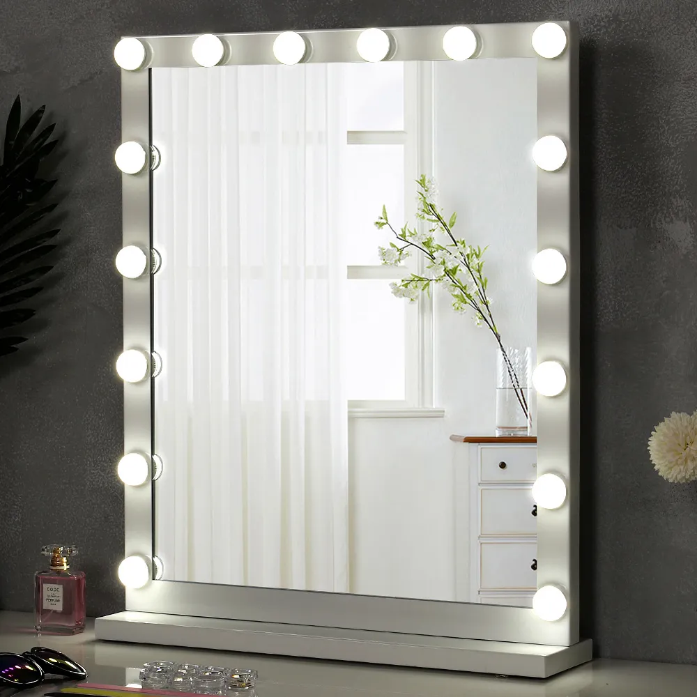Rectangle Hollywood LED Makeup Mirror with Stand - White
