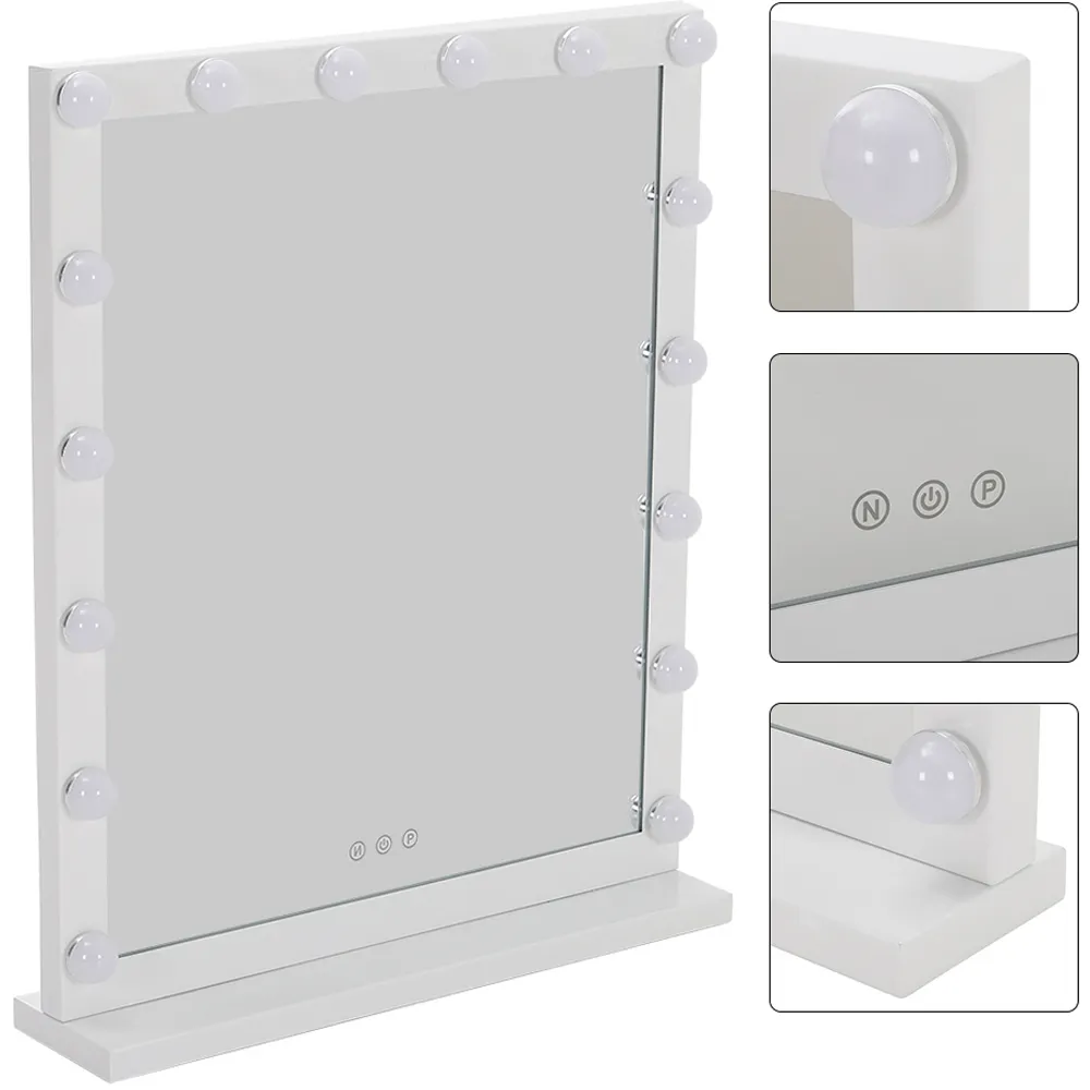 Rectangle Hollywood LED Makeup Mirror with Stand - White