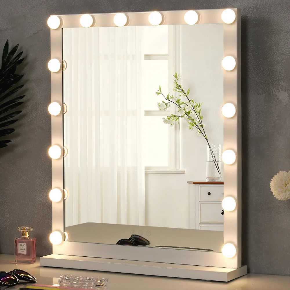 Rectangle Hollywood LED Makeup Mirror with Stand - White