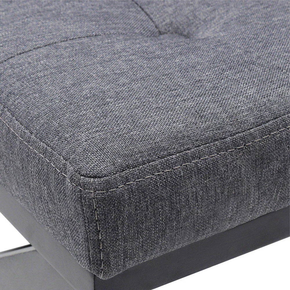 Rectangle Linen Buttoned Footstool with X-Shaped Legs - Grey