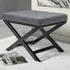 Rectangle Linen Buttoned Footstool with X-Shaped Legs - Grey