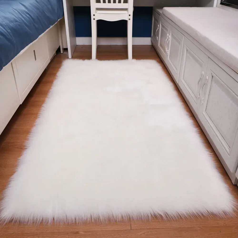 Rectangle Soft Shaggy Rug - White
