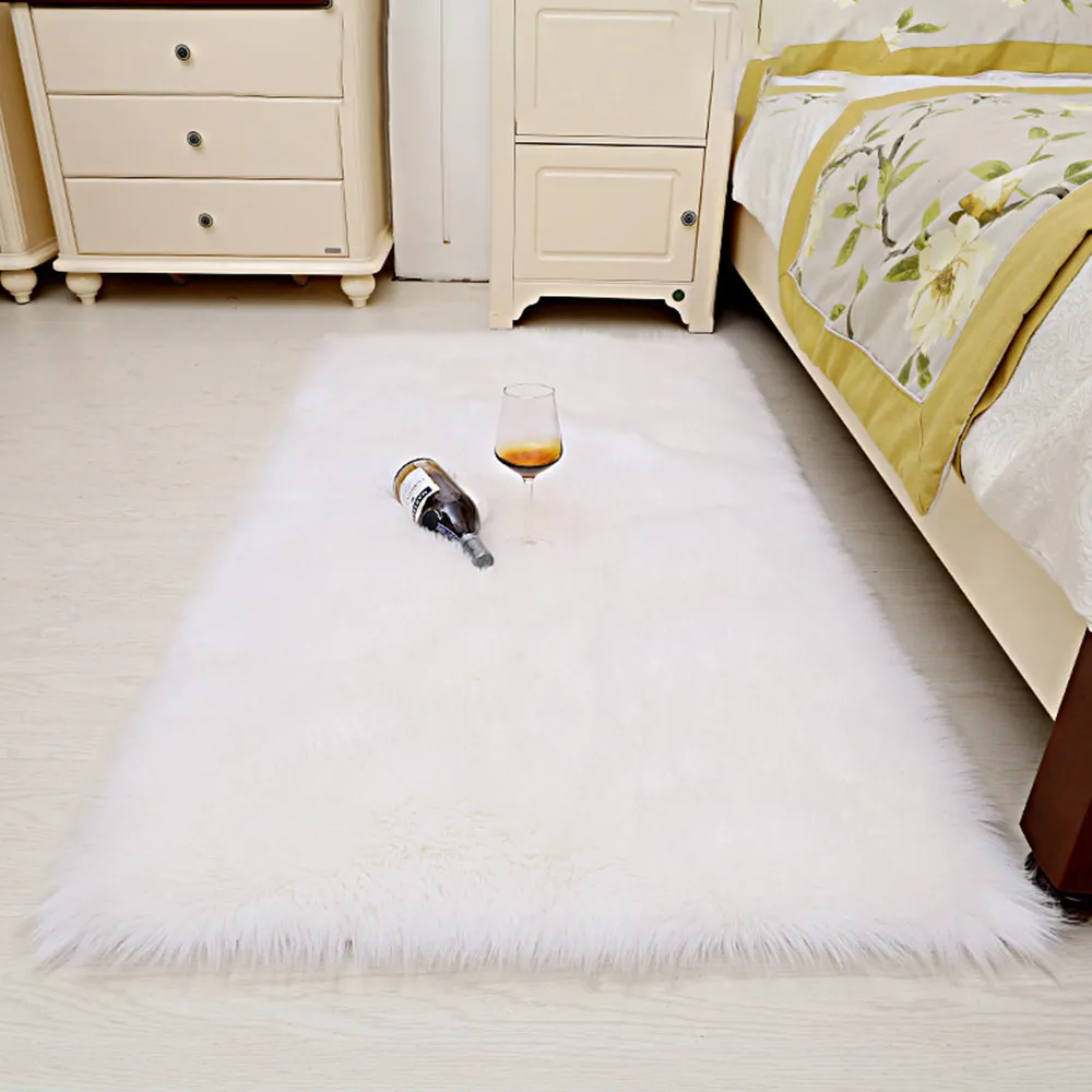 Rectangle Soft Shaggy Rug - White