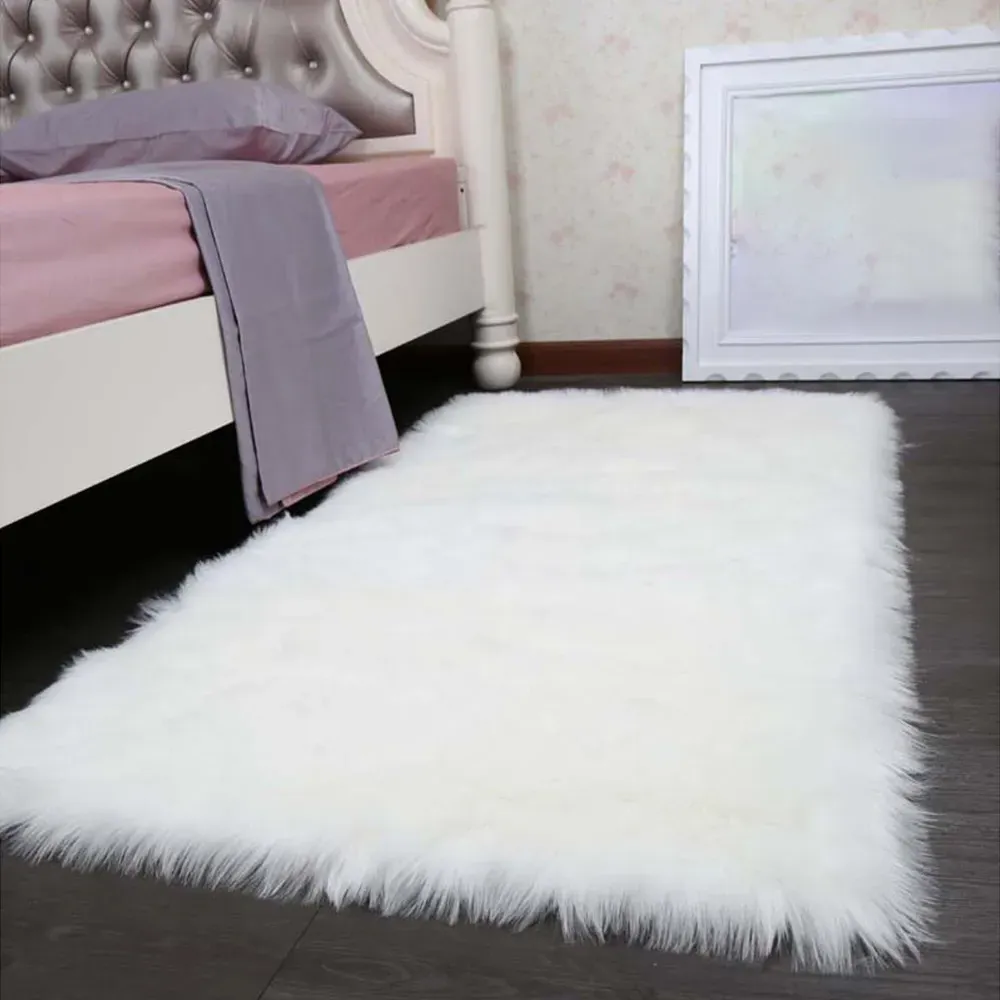 Rectangle Soft Shaggy Rug - White