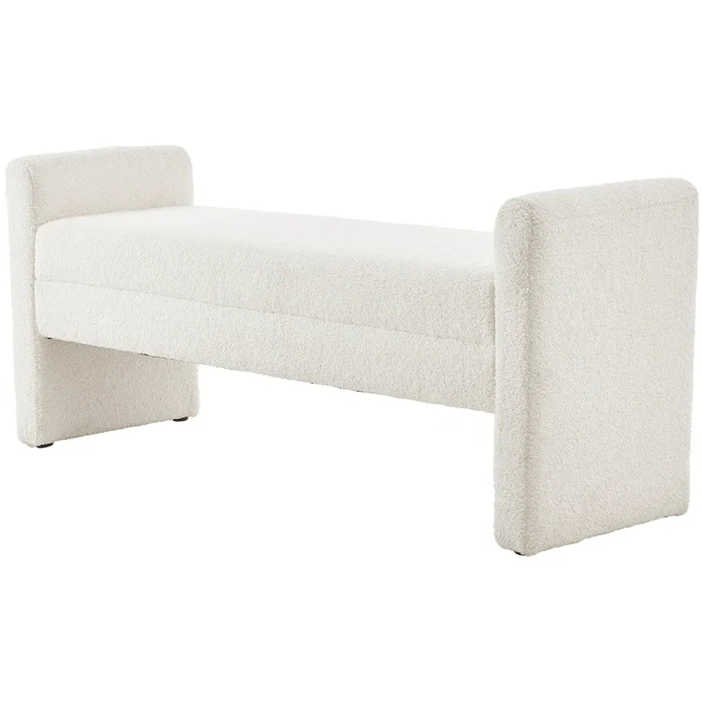 Rectangle Teddy Upholstered H-Shaped Bench - White